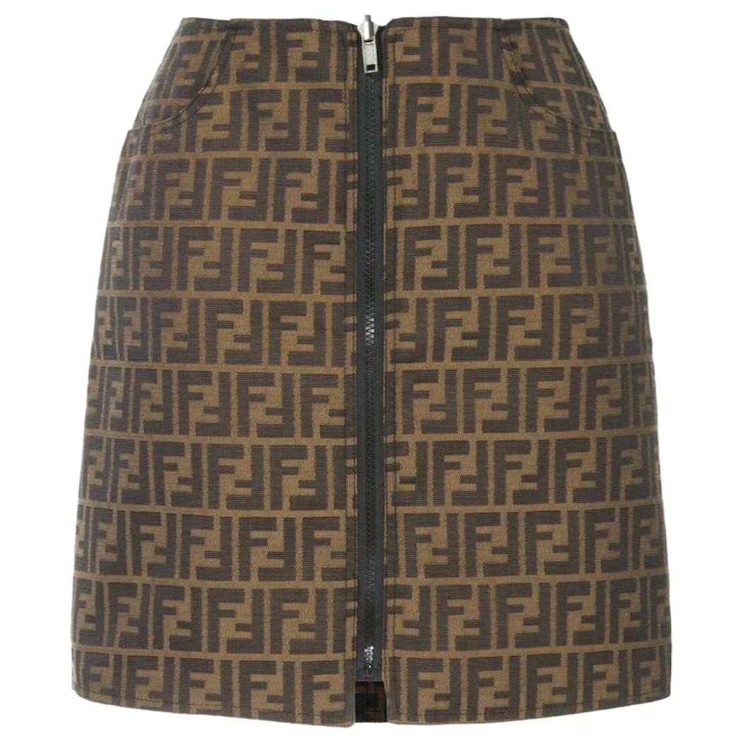 Fendi Zucca Monogram Logo Zip Up Women
s Logo Short  Above the Knee Skirt
