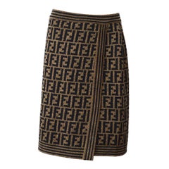 Retro Fendi Zucca Pattern Monogram Light Wool Logo Wrap Evening Suit Pencil Skirt