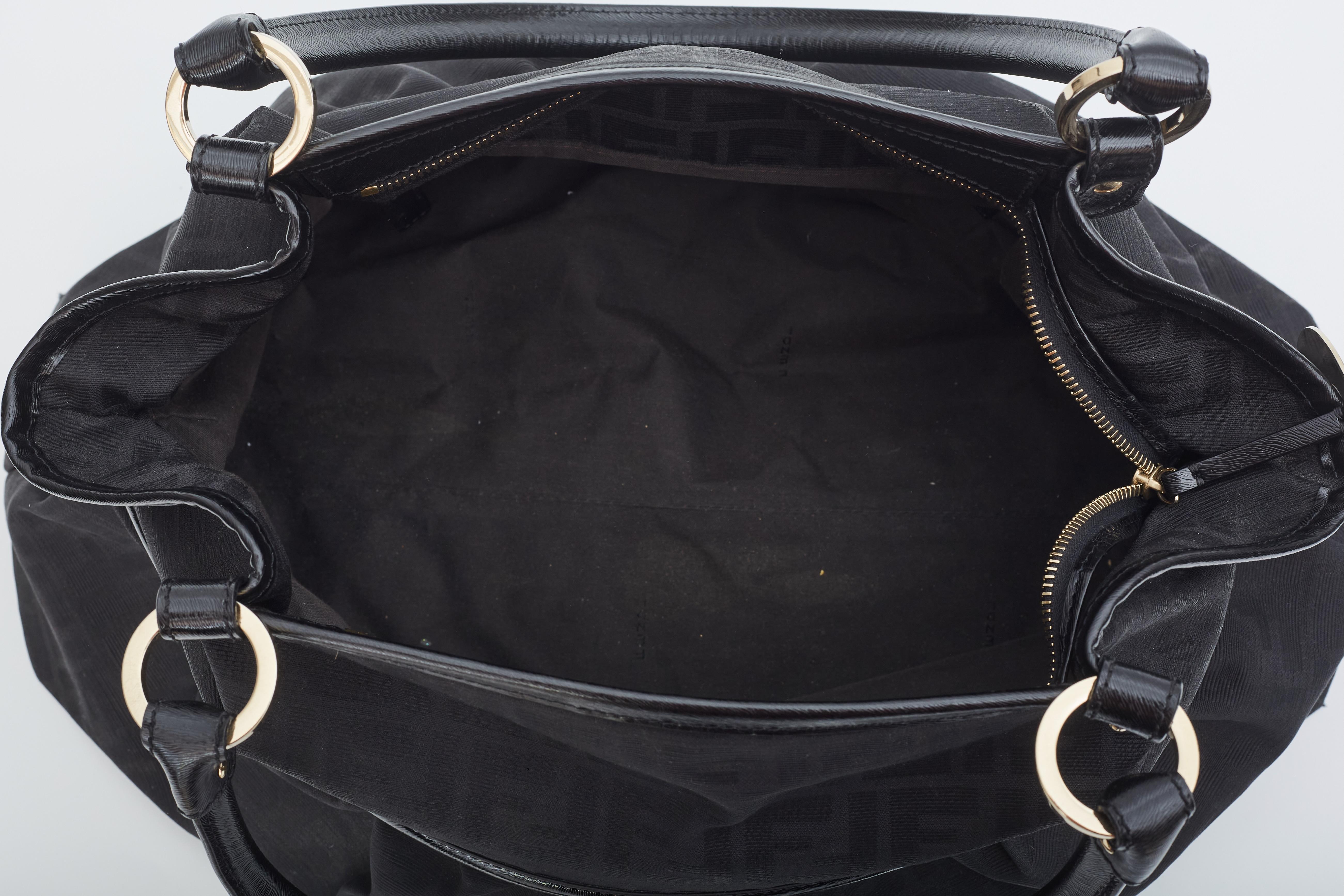 Fendi Zucca Print Black Top Handle Shoulder Bag (8BH186) For Sale 1