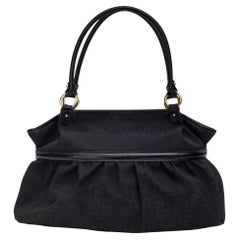 Used Fendi Zucca Print Black Top Handle Shoulder Bag (8BH186)