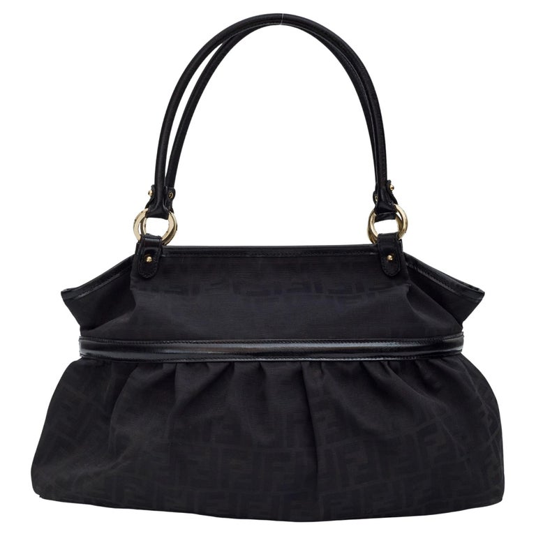 Fendi Zucca Print Black Top Handle Shoulder Bag (8BH186) For Sale at