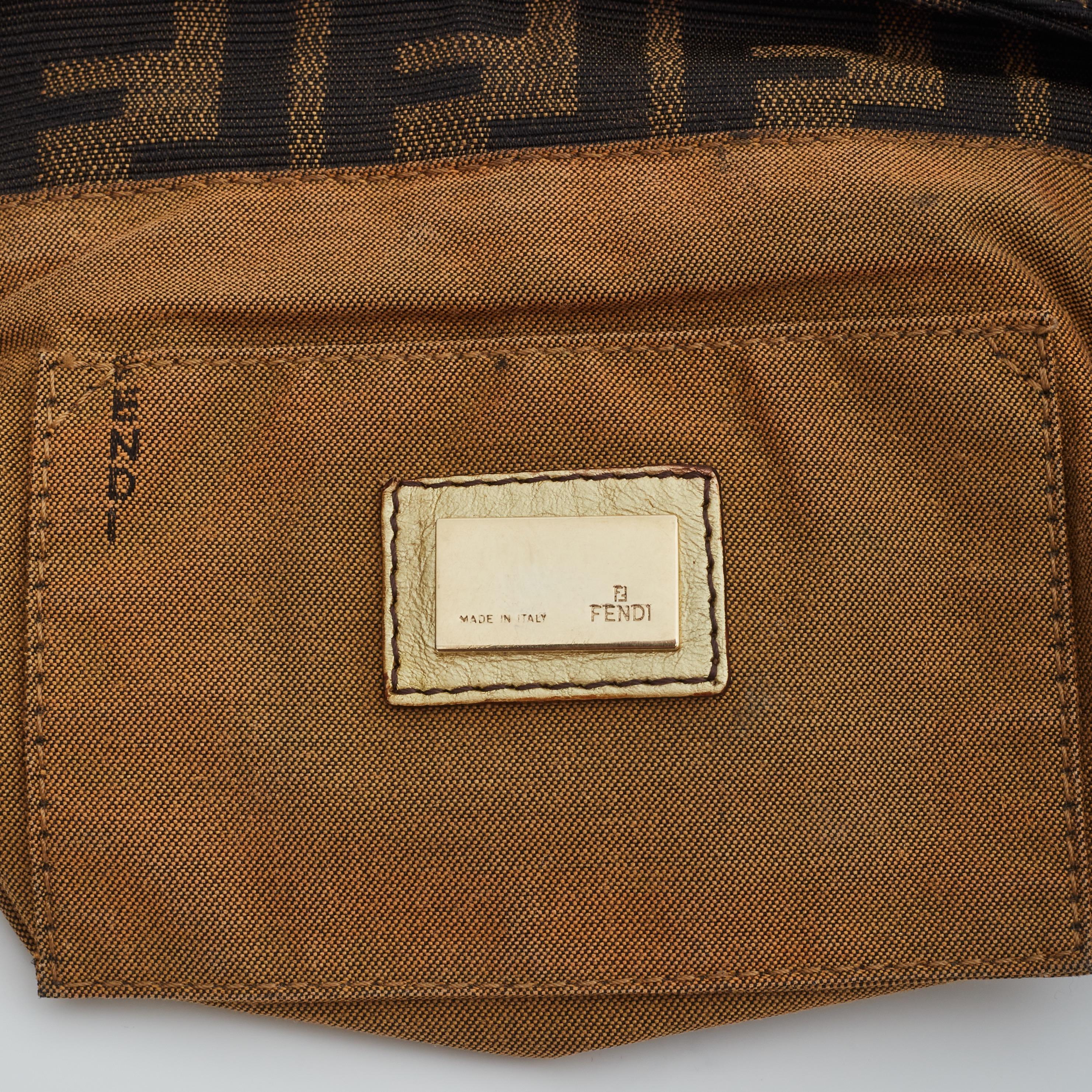 Fendi Zucca Print Gold Leather Chef Shoulder Bag Small (8BR445) In Excellent Condition In Montreal, Quebec