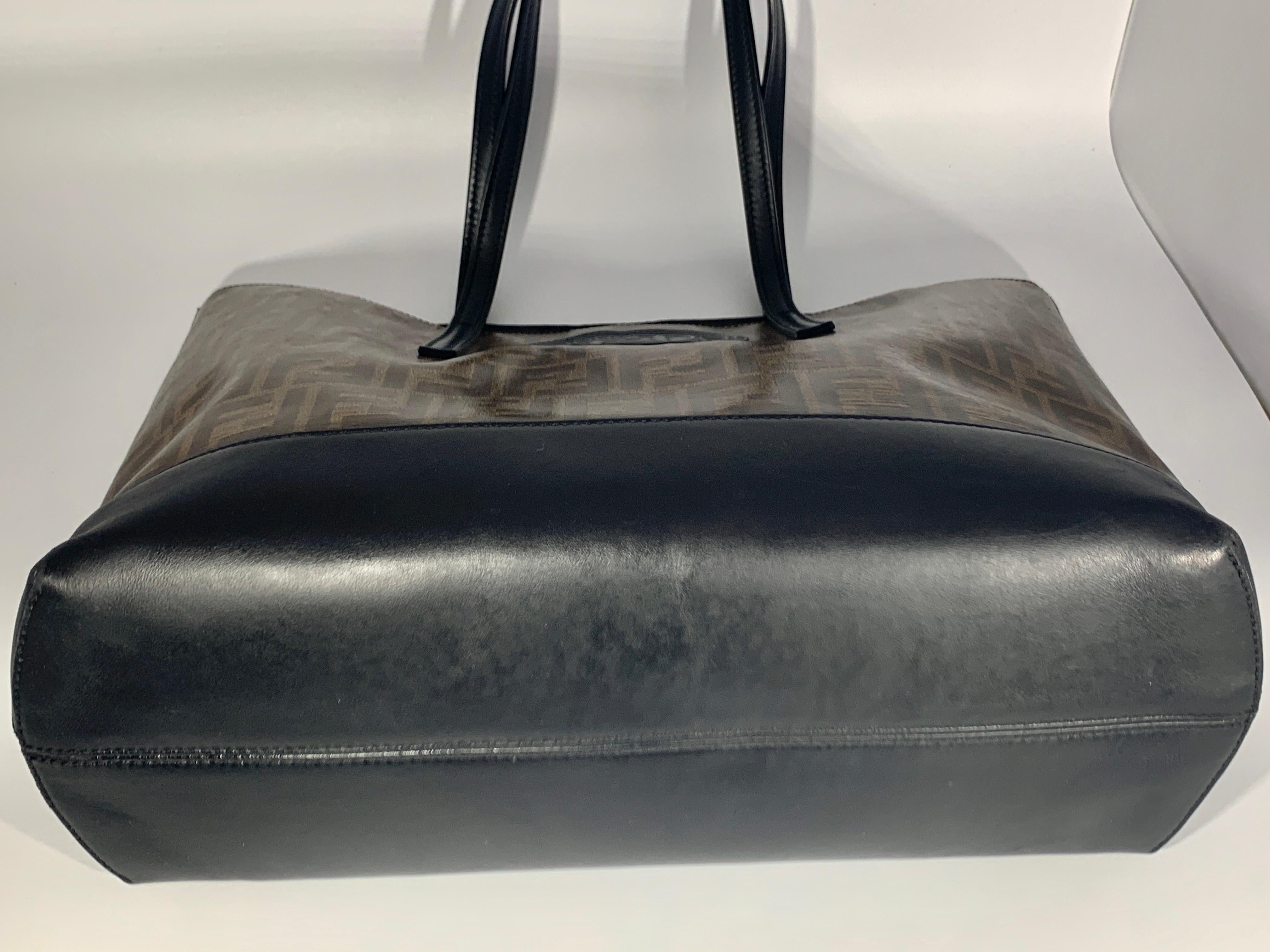 Gray Fendi  Zucca Print  Neverful Tote Shoulder Bag  - Leather/ Canvas, Brown/Black