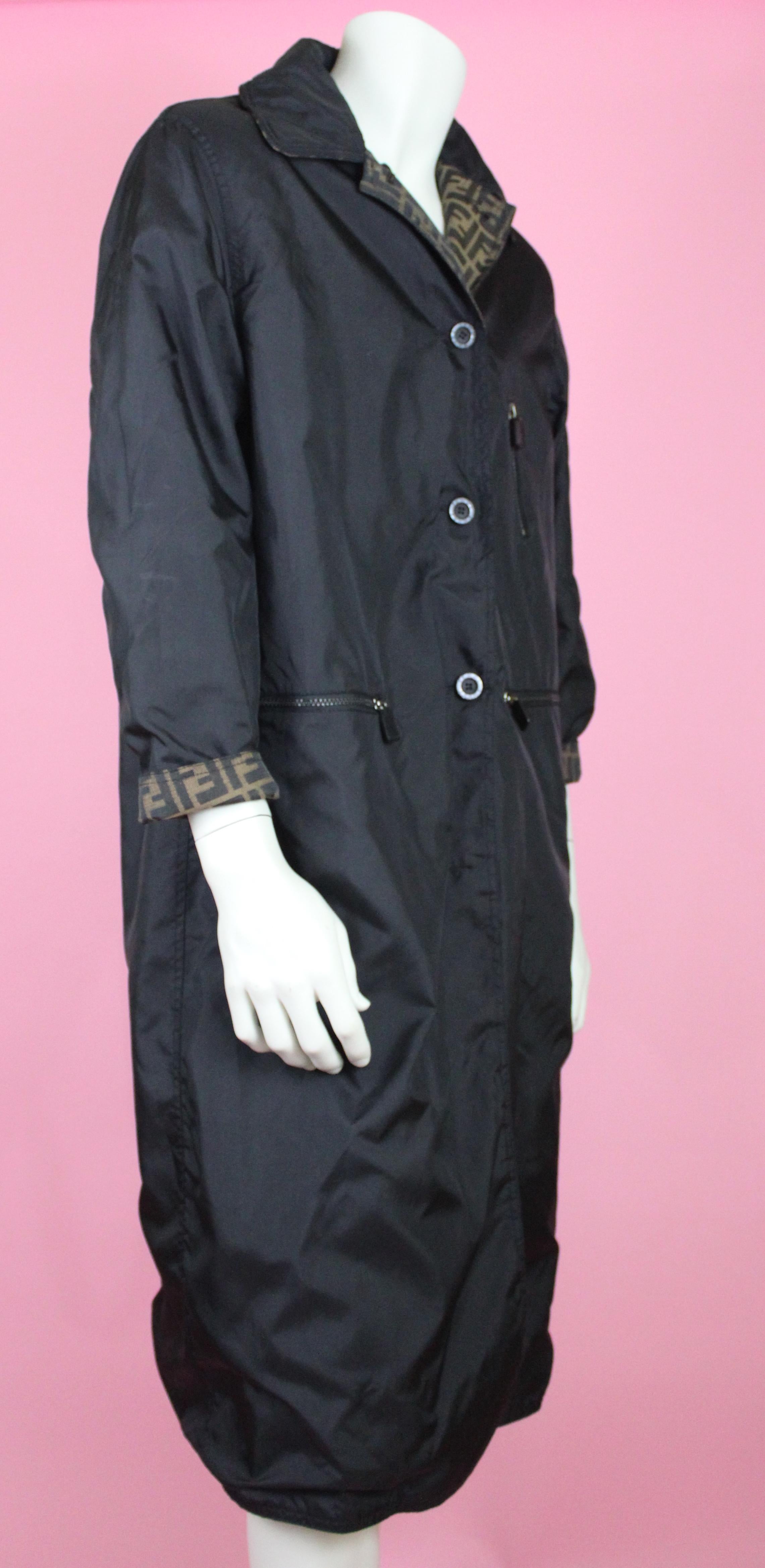 Fendi Zucca Reversible Unisex Top Coat, c. 2000's, Size M For Sale 6