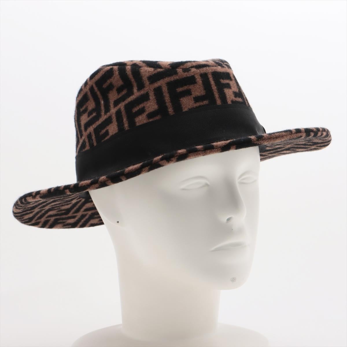 Fendi Zucca Ribbon Fedora Hat Brown In Good Condition In Humacao, PR