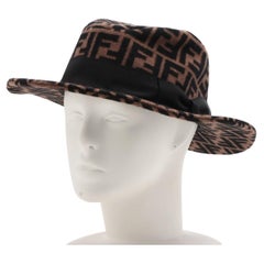 Fendi Zucca Ribbon Fedora Hat Brown