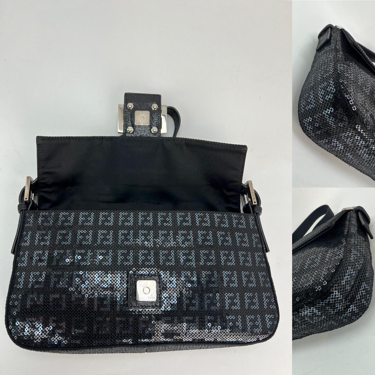 Fendi Zucca Sequin Crystal Black Baguette Shoulder Bag  In Excellent Condition For Sale In Freehold, NJ