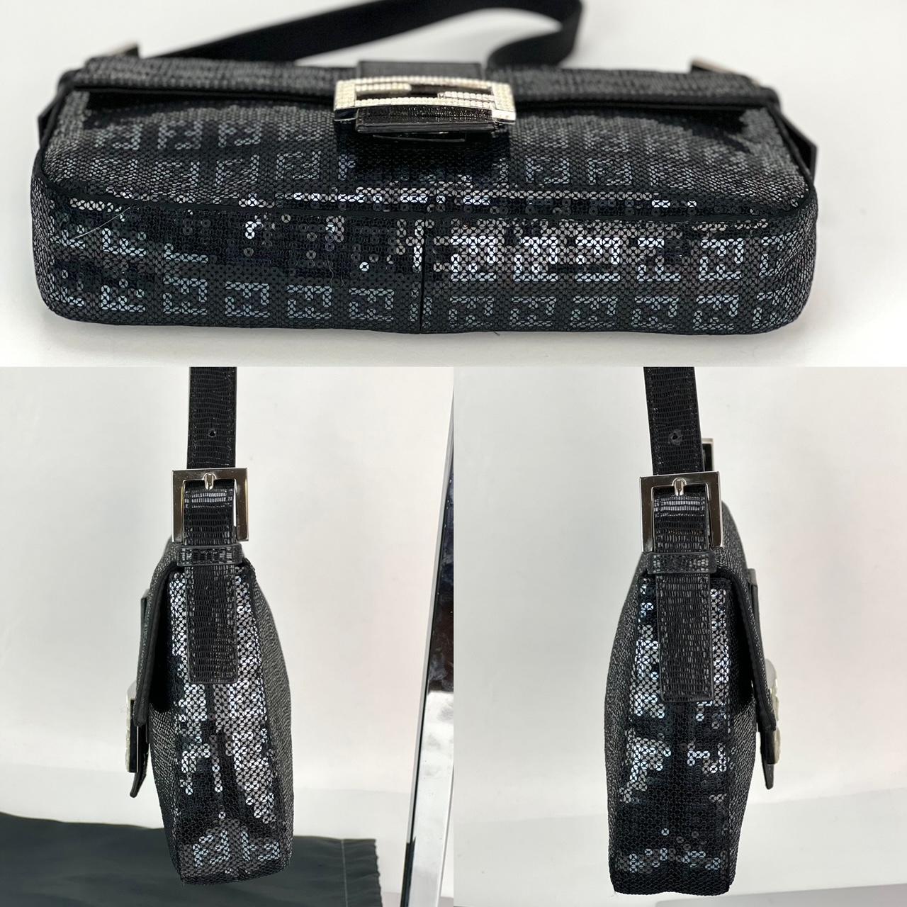 Fendi Zucca Sequin Crystal Black Baguette Shoulder Bag  For Sale 1