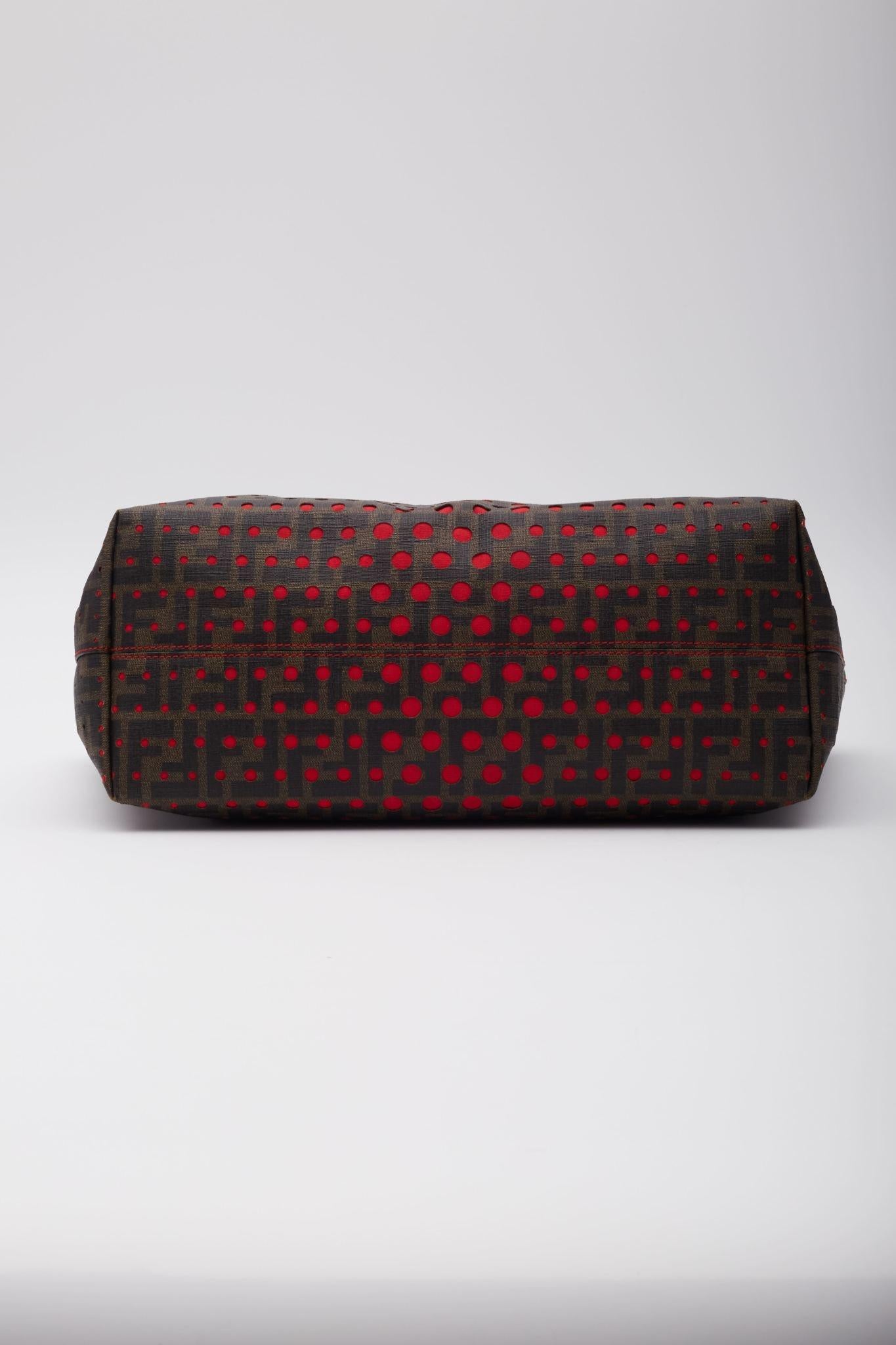 Women's Fendi Zucca Spalmati Perforated Medium Roll Tote Tobacco
