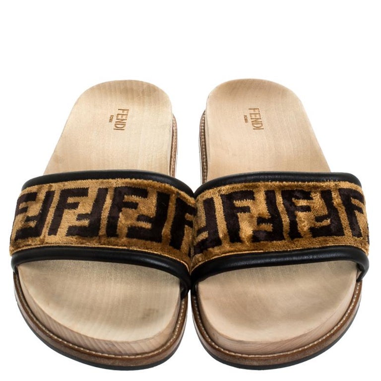 Fendi Zucca Velvet Flat Slides Sandals Size 45 For Sale at 1stDibs ...