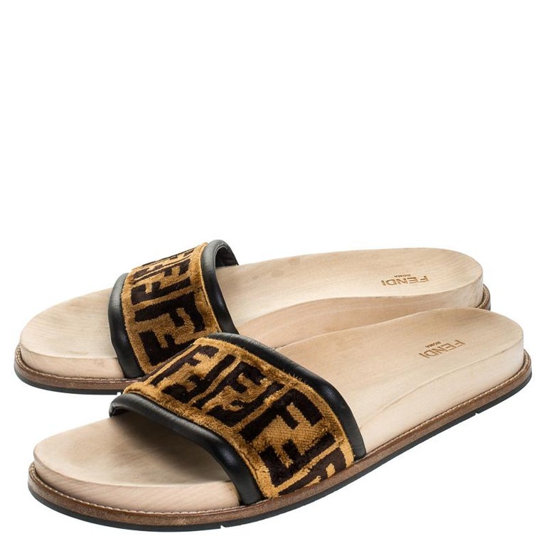 Fendi Zucca Velvet Flat Slides Sandals Size 45 at 1stDibs | fendi slides,  fendi flat slides, fendi slides on sale