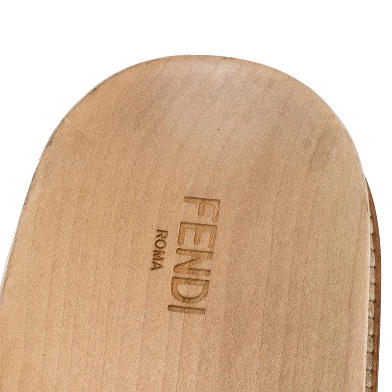 Beige Fendi Zucca Velvet Flat Slides Sandals Size 45