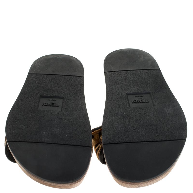 Fendi Zucca Velvet Flat Slides Sandals Size 45 1