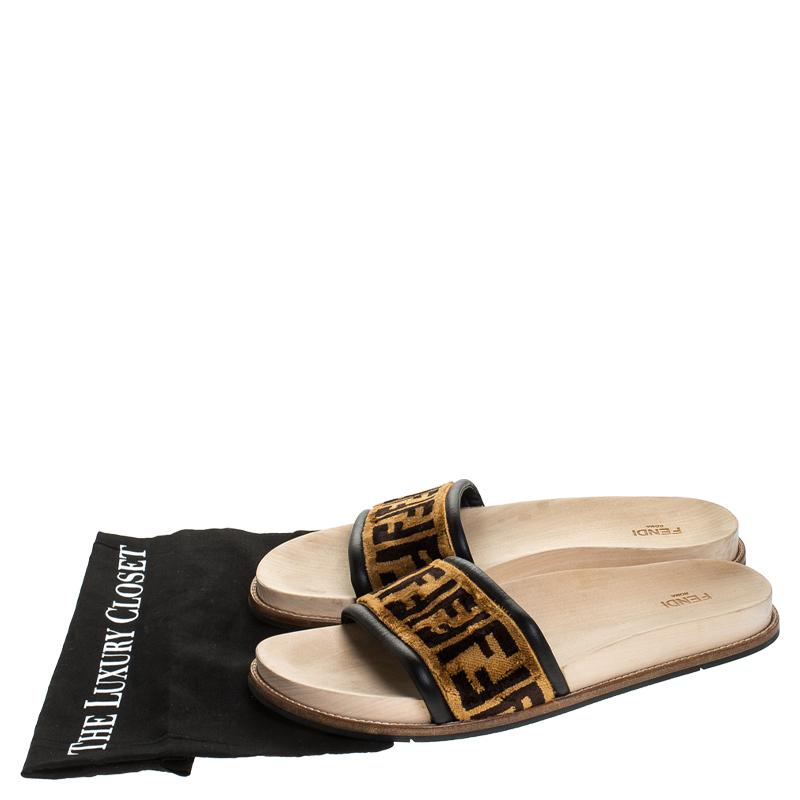 Men's Fendi Zucca Velvet Flat Slides Sandals Size 45