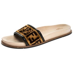 Fendi Zucca Velvet Flat Slides Sandals Size 45