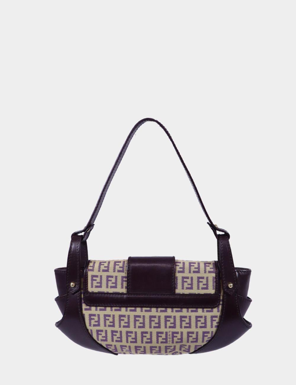 Gray Fendi Zucchino Canvas and Leather Shoulder Bag