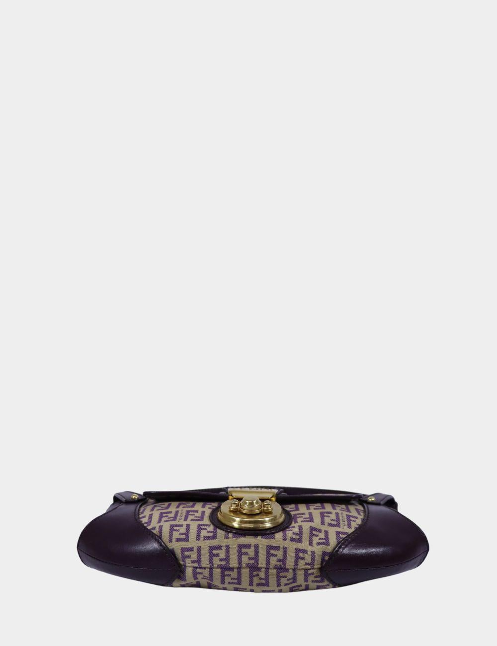 Fendi Zucchino Canvas and Leather Shoulder Bag In Good Condition In Amman, JO