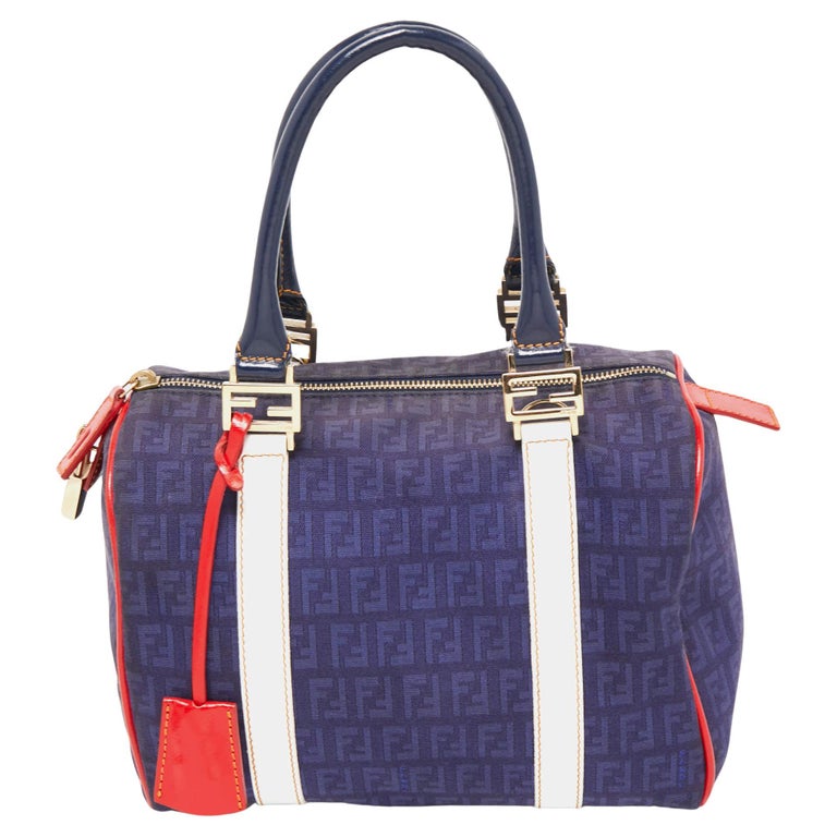 Fendi Zucchino Canvas and Patent Leather Small Forever Bauletto Boston Bag  For Sale at 1stDibs