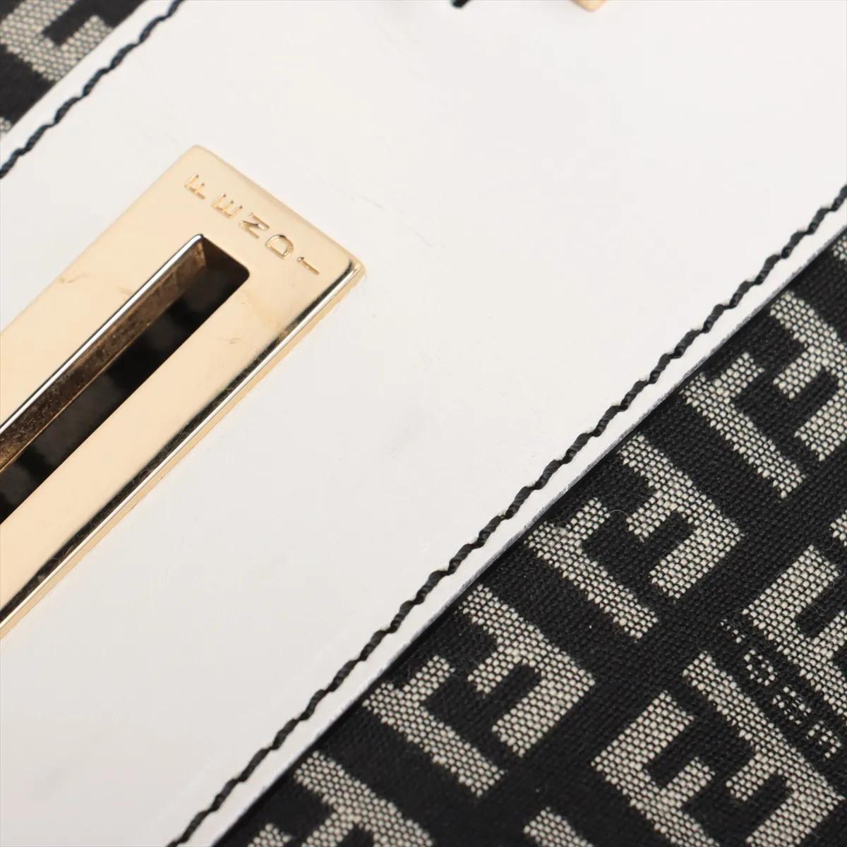 Fendi Zucchino Canvas Leather Tote Bag Black x White in vendita 6