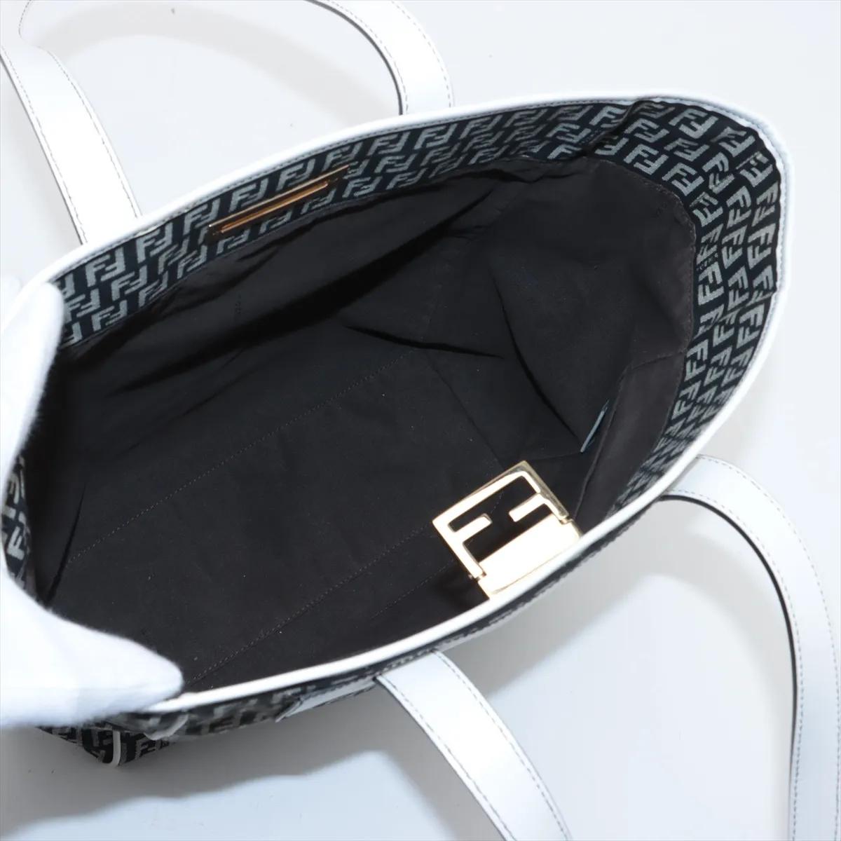 Fendi Zucchino Canvas Leather Tote Bag Black x White in vendita 3
