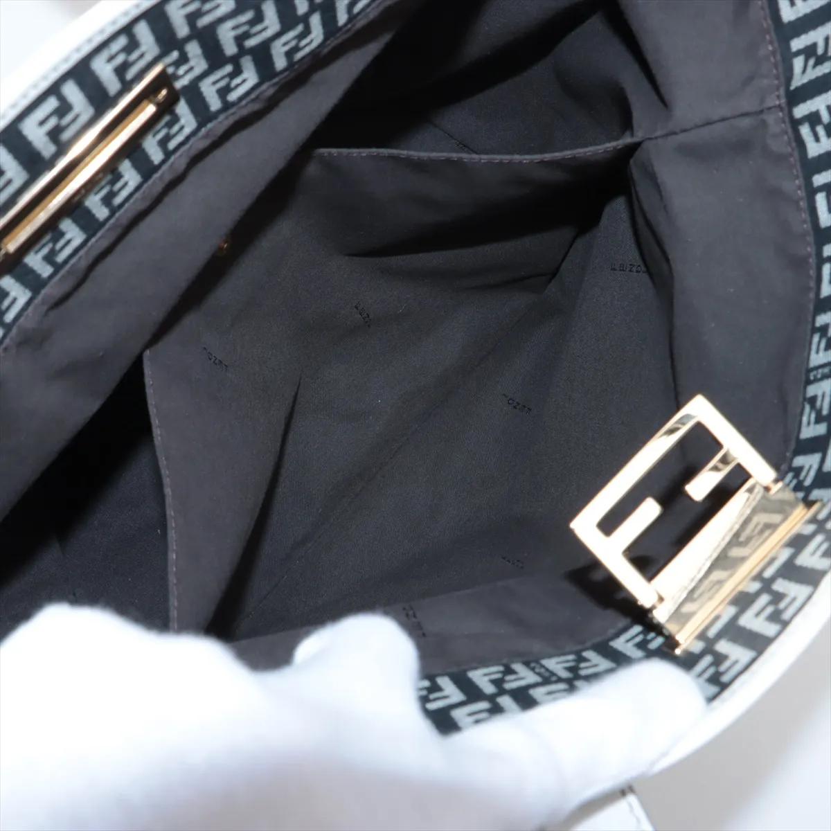 Fendi Zucchino Canvas Leather Tote Bag Black x White in vendita 4
