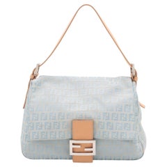 Fendi Mamma Baguette in tela e pelle a tracolla blu polvere