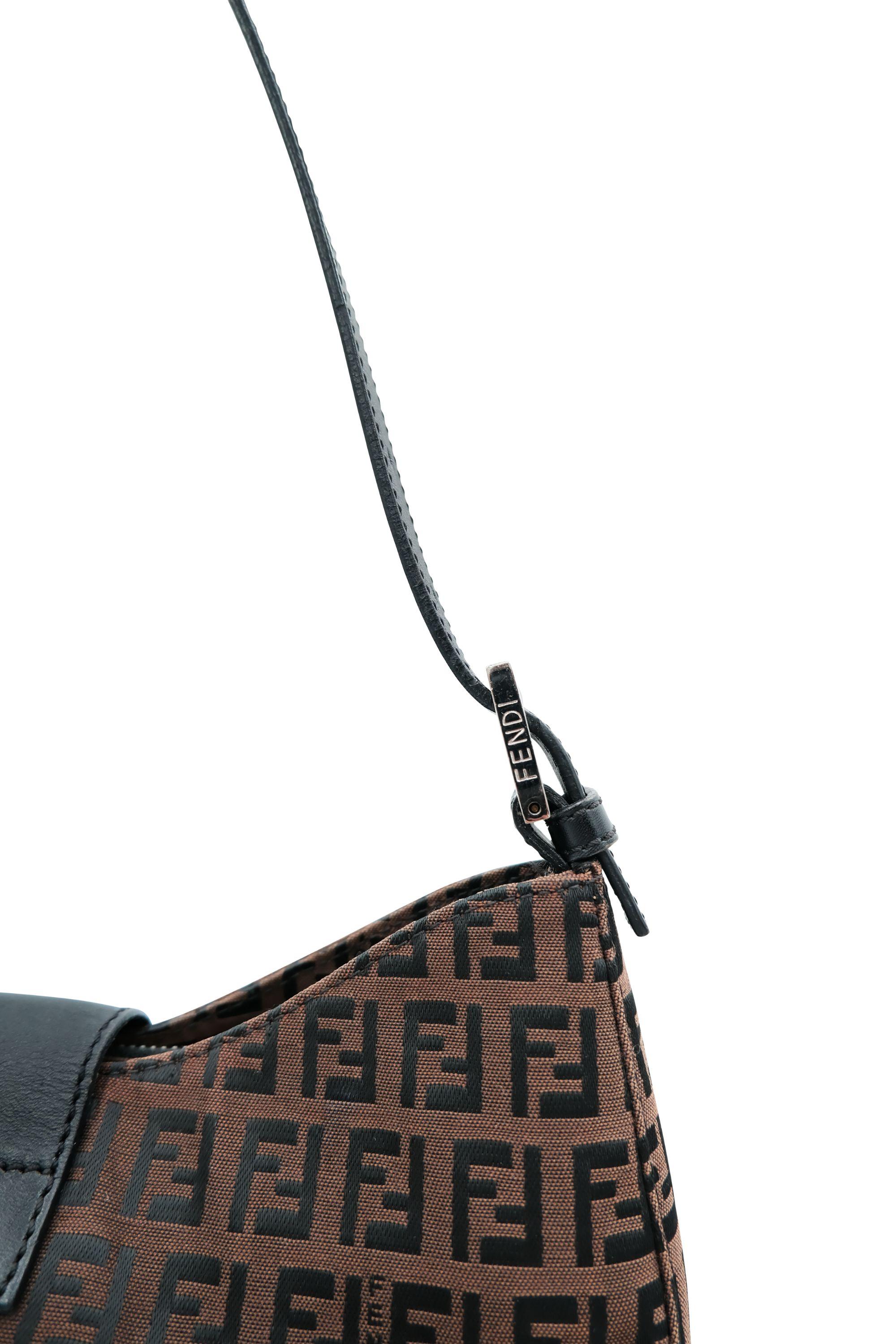 Black Fendi Zucchino Mamma Baguette Shoulder Bag