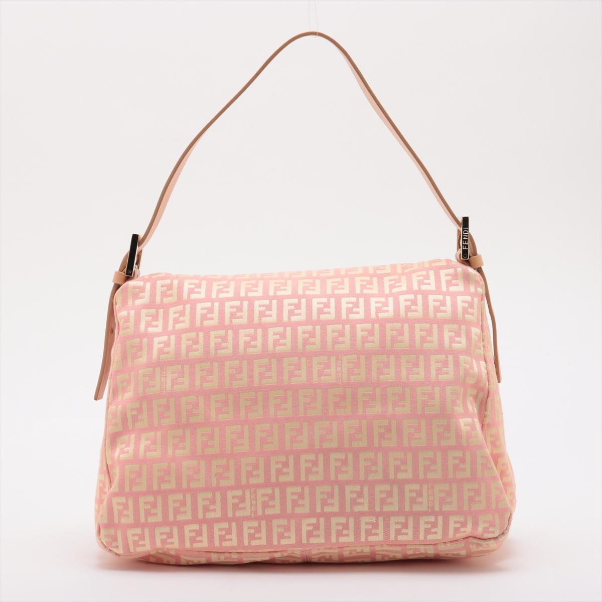 Beige Fendi Zucchino Mamma Forever Canvas Baguette Bag Pink