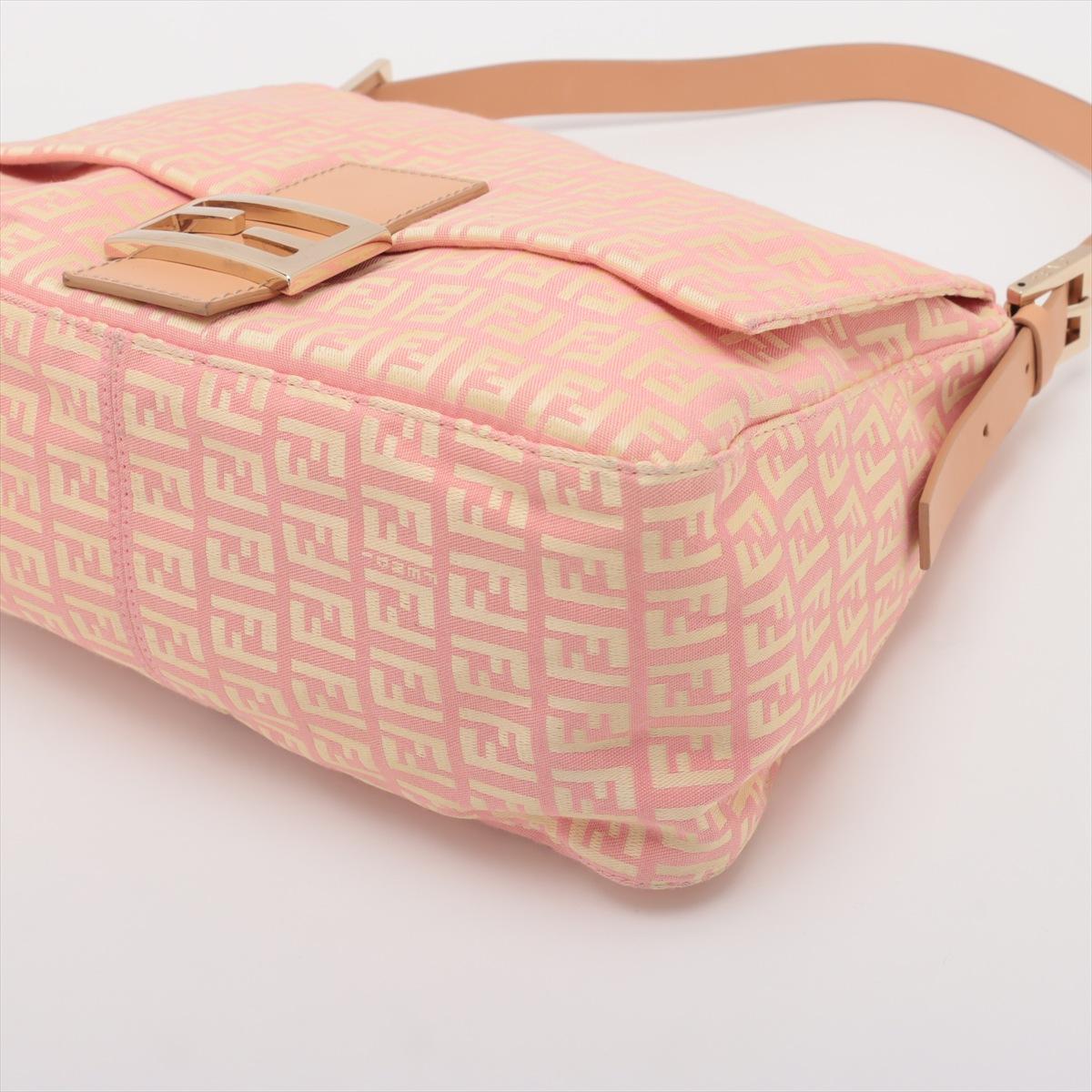 Fendi Zucchino Mamma Forever Canvas Baguette Bag Pink In Good Condition In Humacao, PR