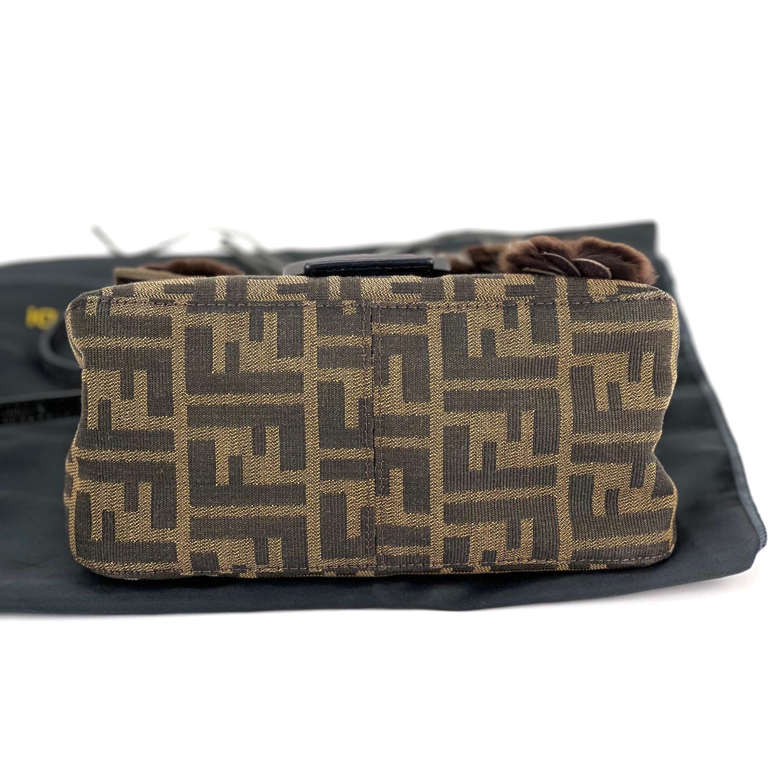 FENDI Zucchino Mini Mama Baguette With  Rabbit Embellishments Bag 4