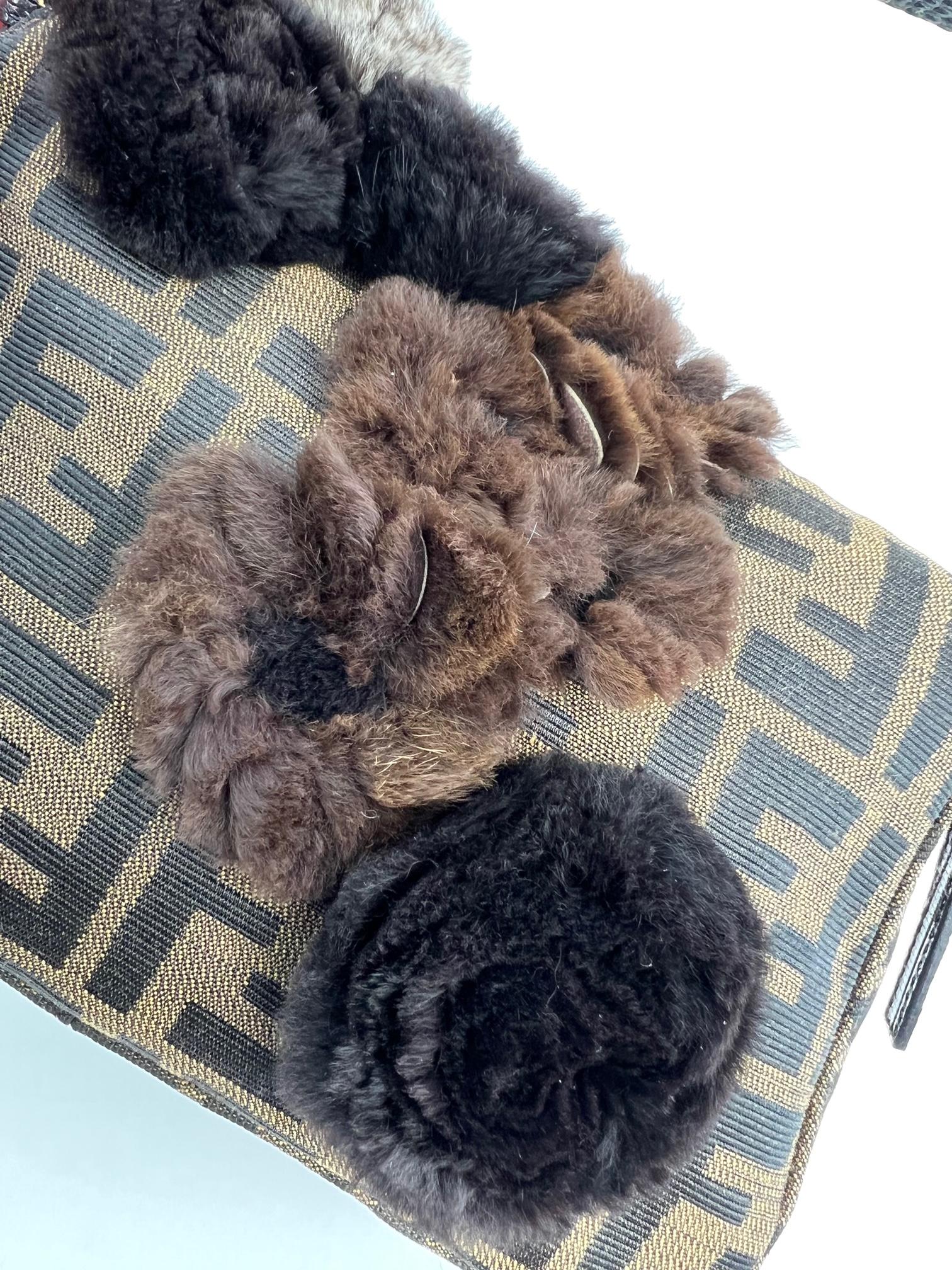 FENDI Zucchino Mini Mama Baguette With  Rabbit Embellishments Bag 6