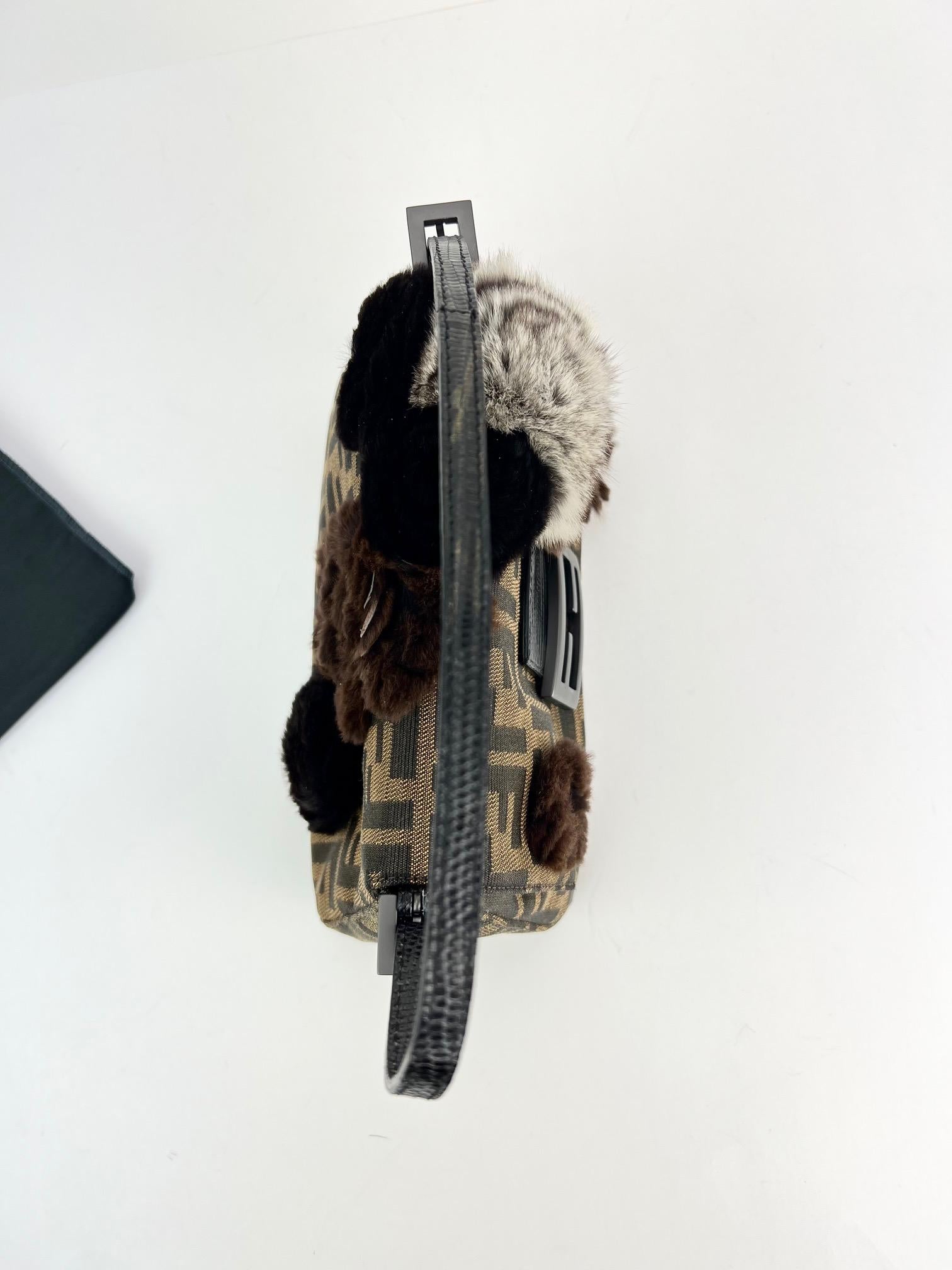 FENDI Zucchino Mini Mama Baguette With  Rabbit Embellishments Bag 8