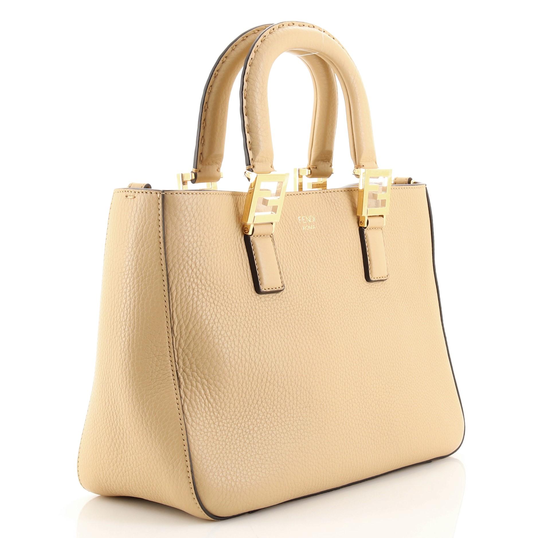 Beige  FendiFF Handle Tote Leather Small