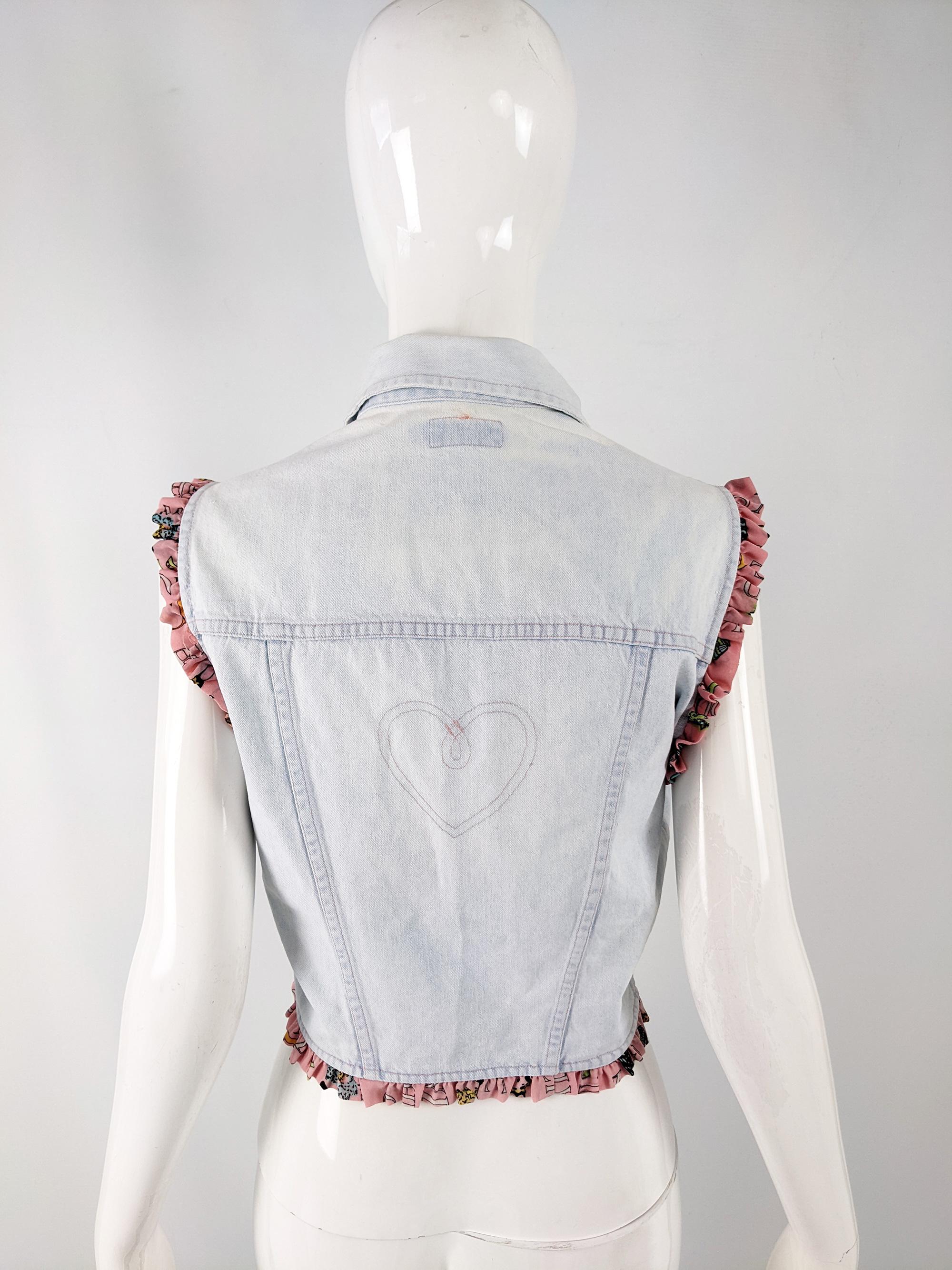 Fendissime by Fendi Vintage Light Blue Ruffled Denim Vest Sleeveless Jacket For Sale 4