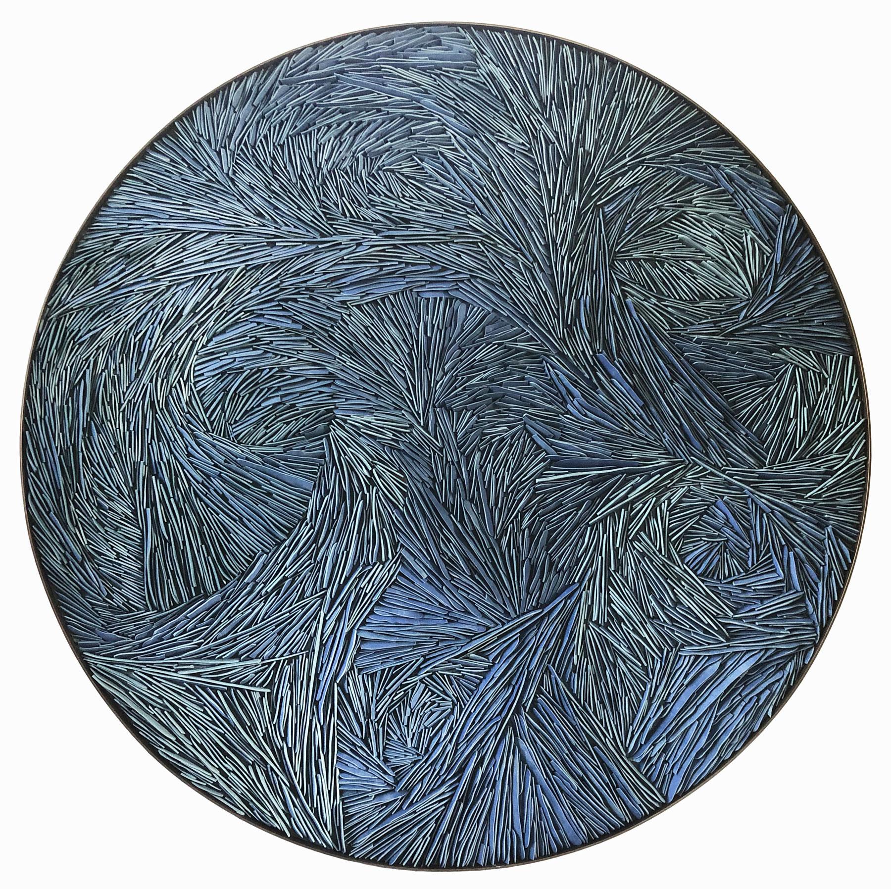 Fenella Elms
Blue Strata, 2021
Porcelain on board, framed (metal frame)
C. 39.4 in. diameter. x 2 in. d
Unique
Object No.: 3865.