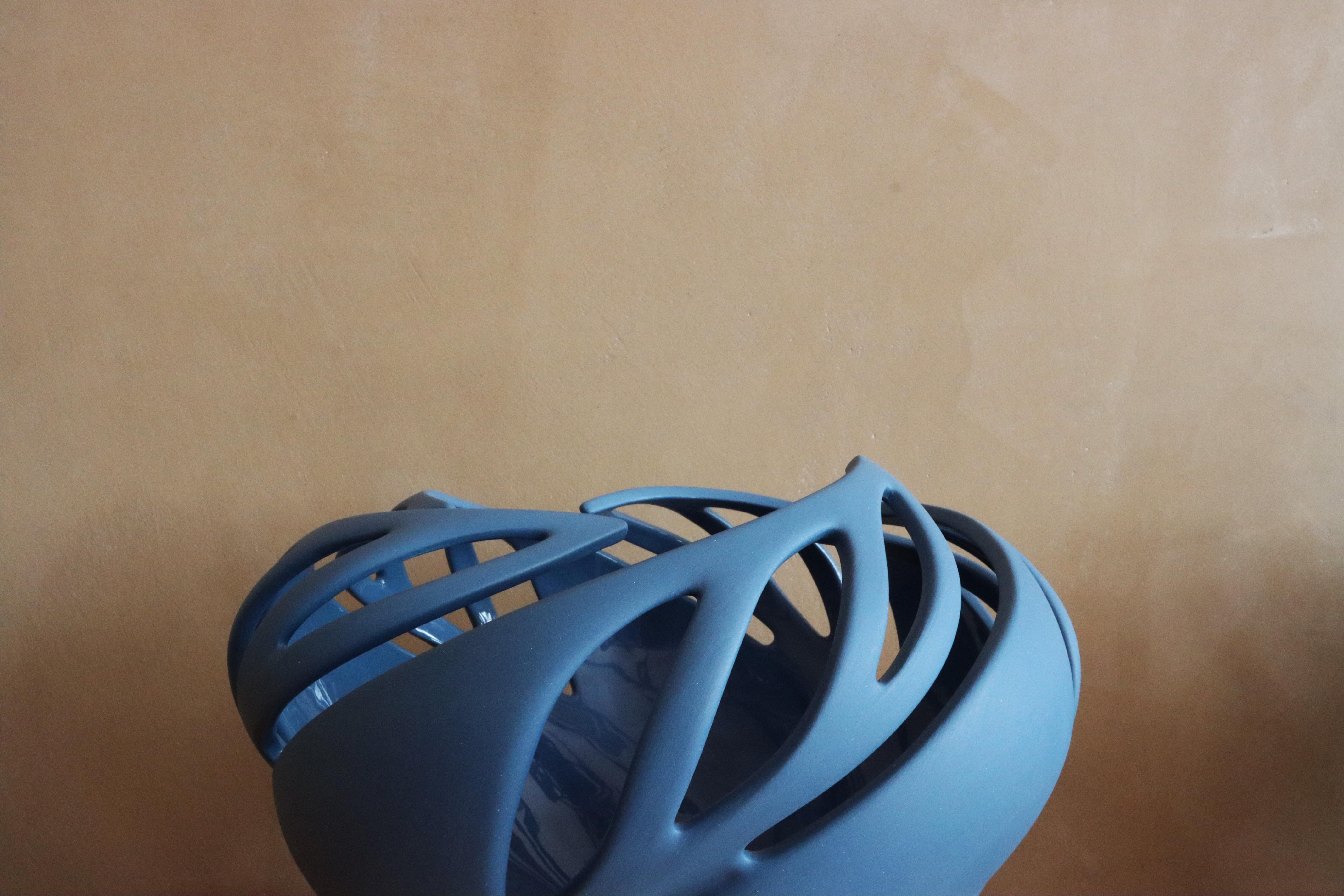 Contemporary Fenestration Vessel, French Blue - Matte For Sale