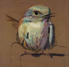 Feng Bai Tier Original Ölgemälde auf Leinwand „Vogelstudie II“, Feng Bai