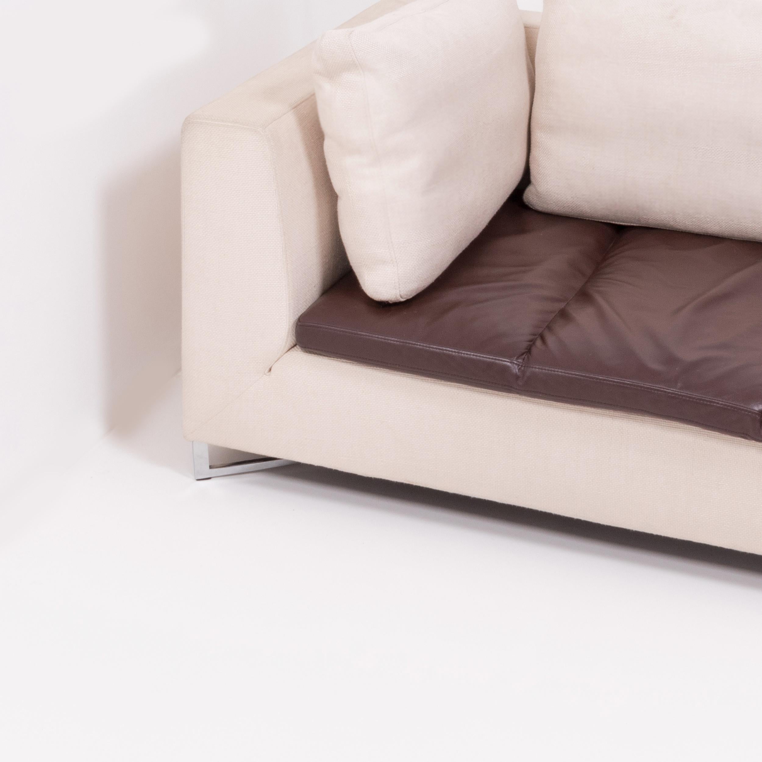 Feng Ivory and Brown Three-Seat Sofa by Didier Gomez for Ligne Roset In Good Condition In London, GB