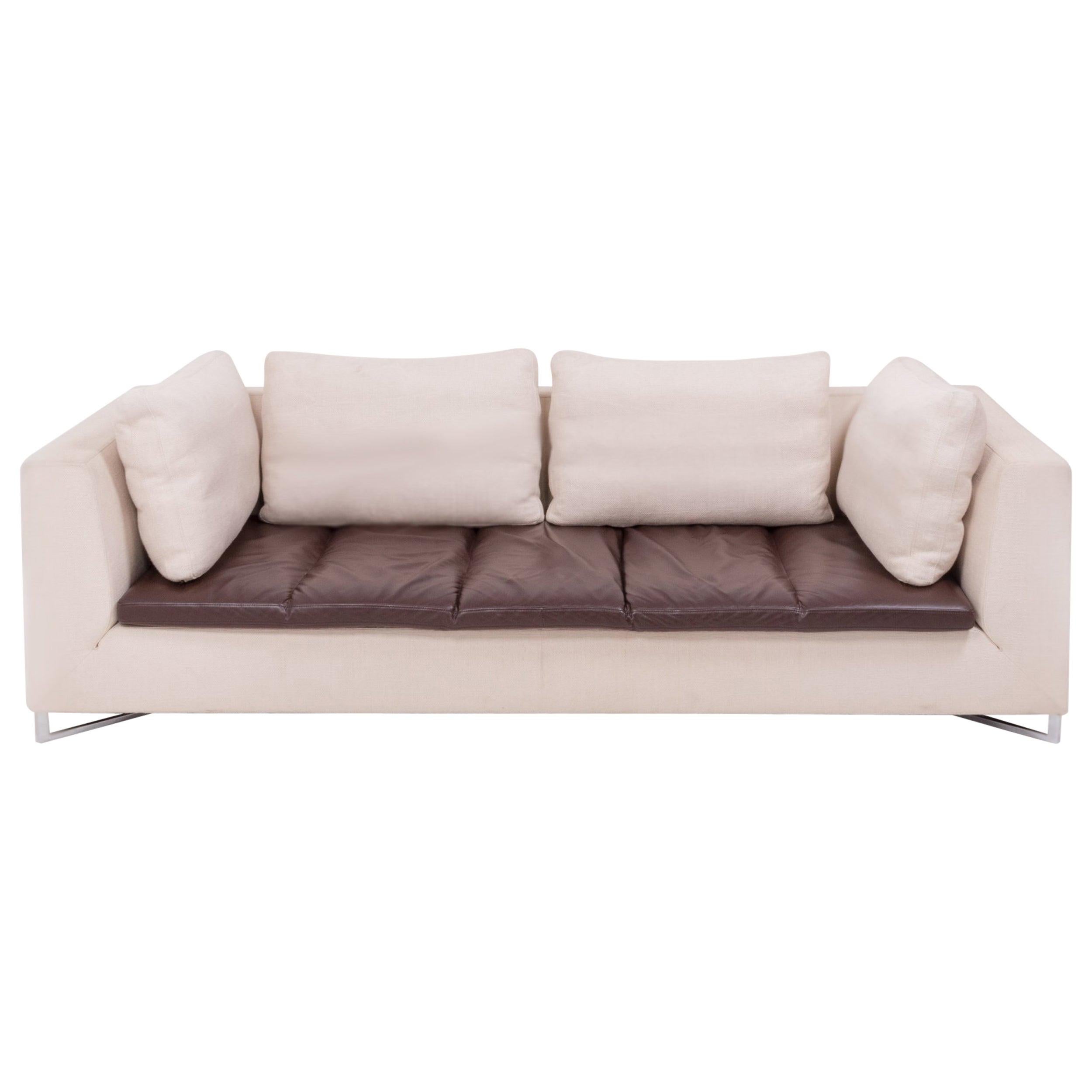 Feng Ivory and Brown Three-Seat Sofa by Didier Gomez for Ligne Roset