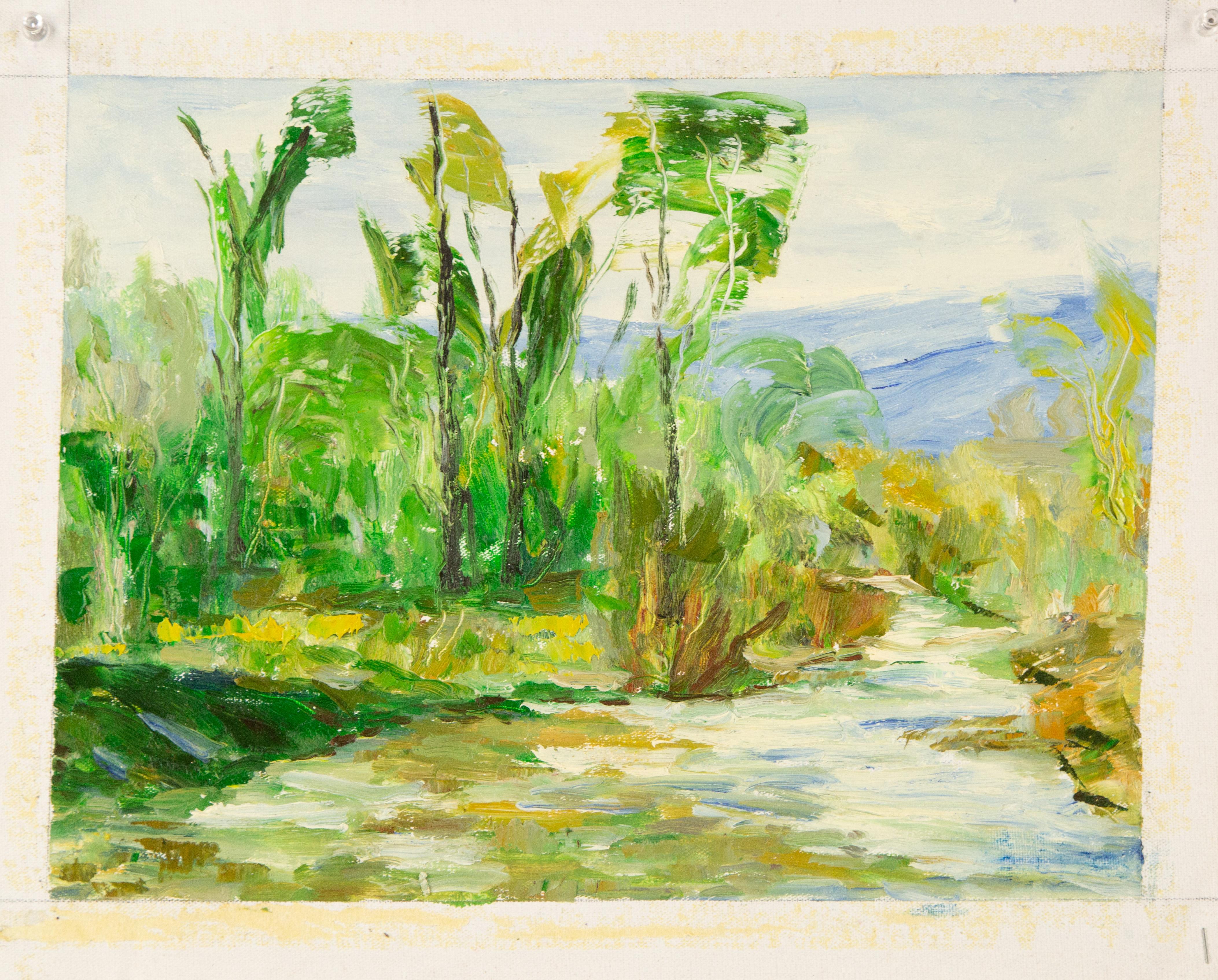 Feng Li Landschaft, Original, Ölgemälde auf Leinwand, „Green Land“ im Angebot 1