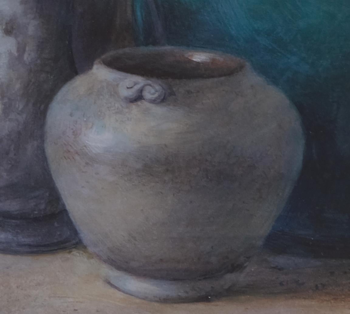 Figurative Still life painting - Seven pots - Painting by Feng Shi 