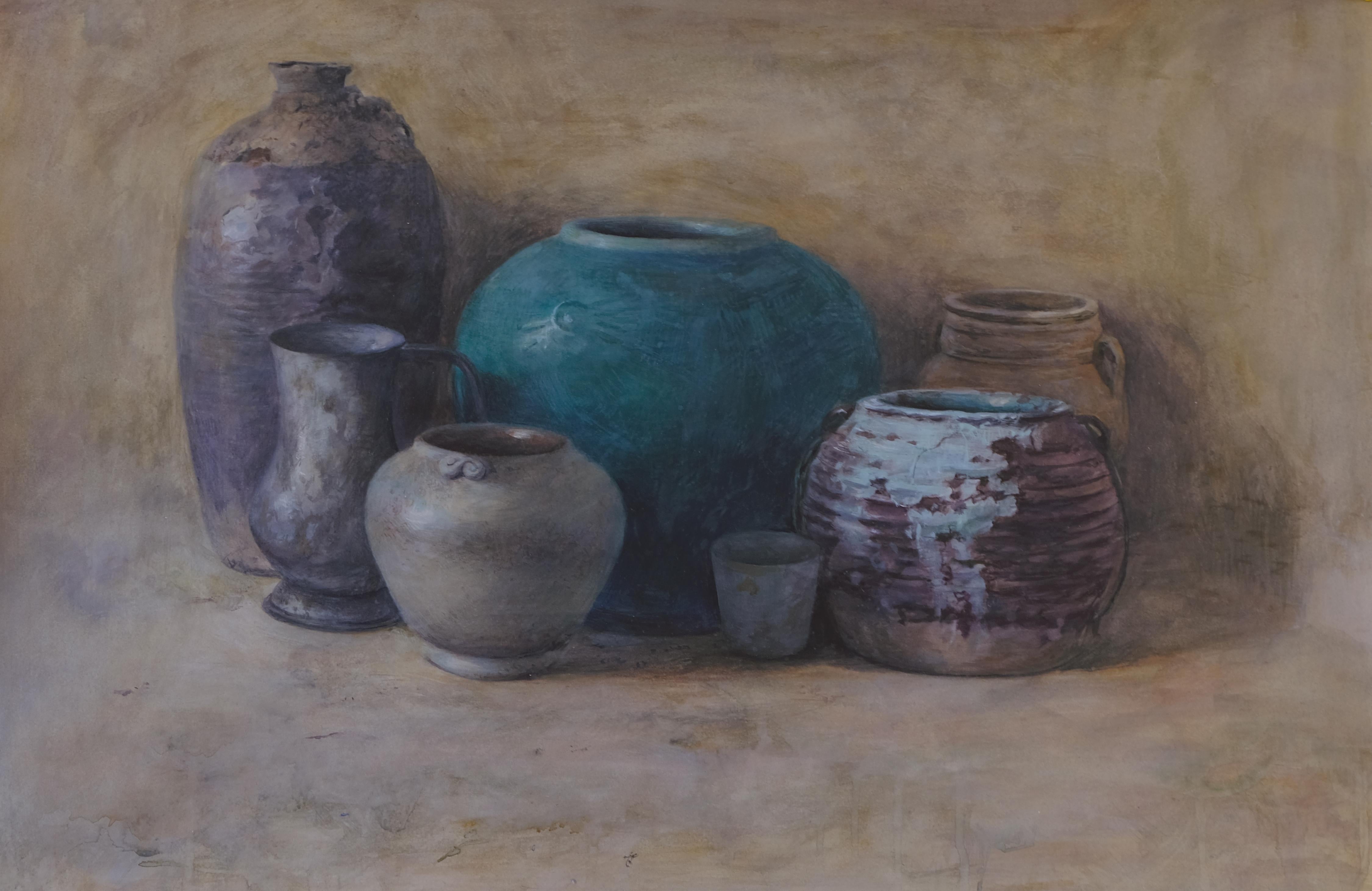 Figurative Still life painting - Seven pots