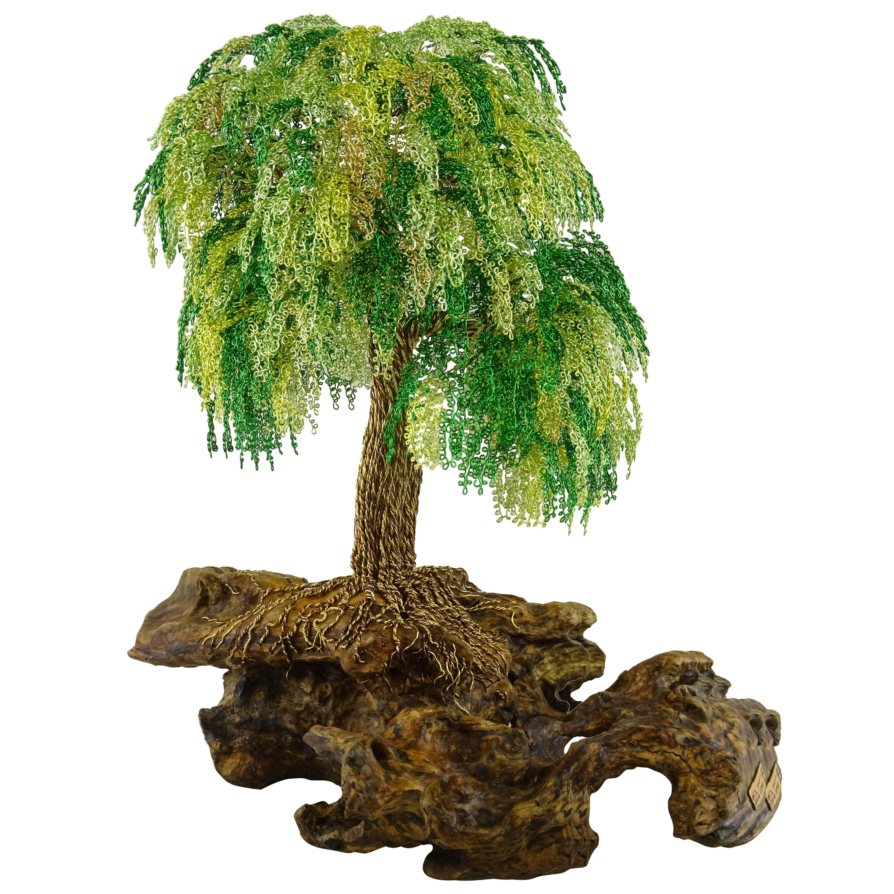 The Cascata Bonsai is inspired by the Niagara falls.
The materials are wood and metals, representing both the strength of life and the roots of Mother Nature.
Sculptures are composed by wires that intertwine each other. 
The Bonsai is composed by