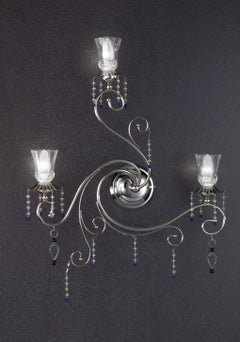Fenice Crystal 3 Lights Wall Sconce in Polished Chrome and Glass by Aggiolight