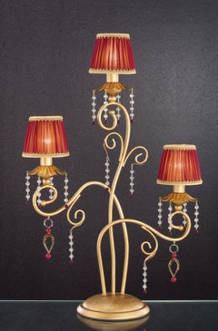 Lampe à poser Fenice Gold 3 Lights en or Montecarlo et verre taillé par Aggiolight