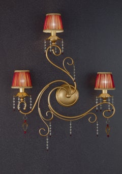 Fenice Gold 3 Lights Wall Sconce in Montecarlo Gold and Cut Glass by Aggiolight