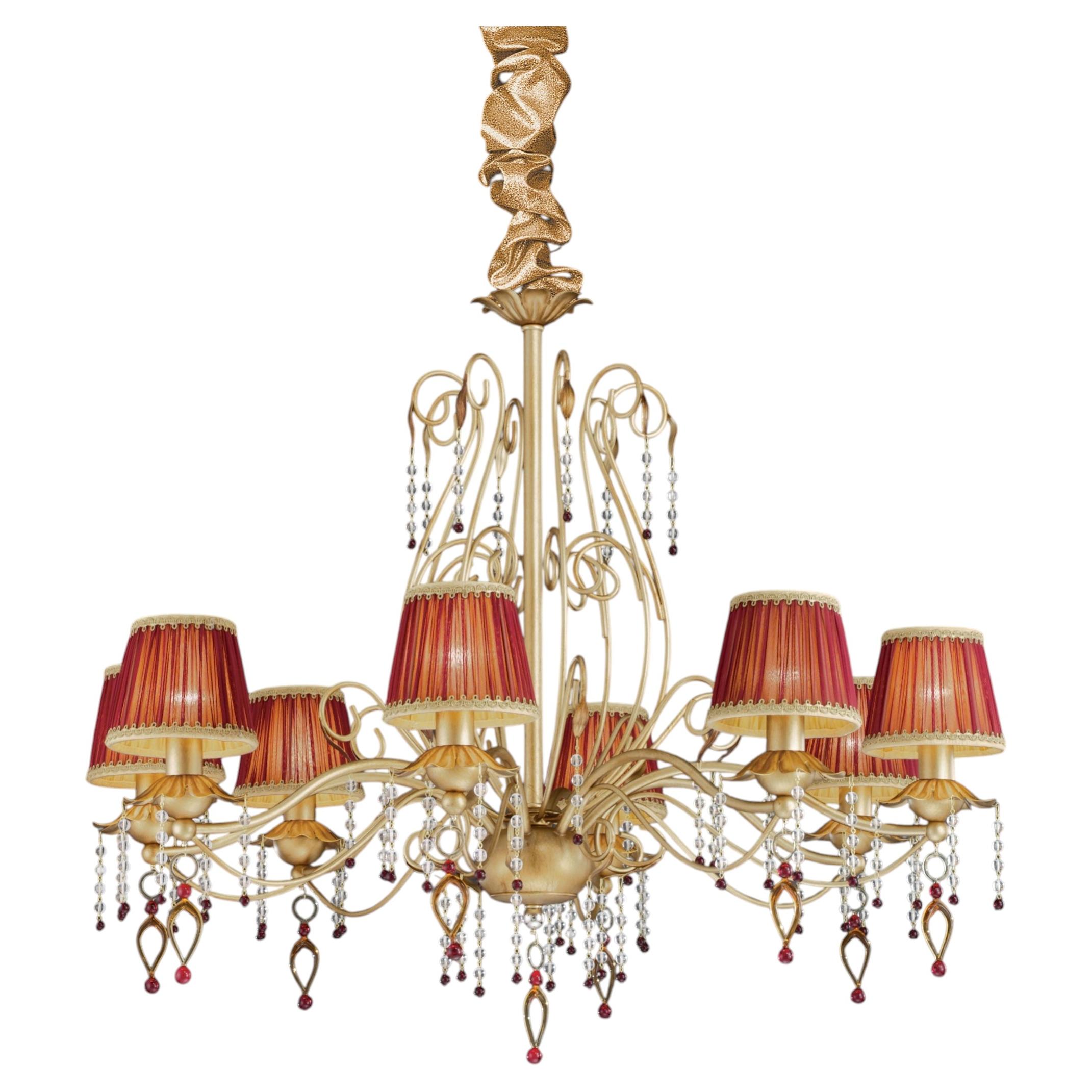 Fenice Gold 8 Lights Chandelier in Montecarlo Gold and Cut Glass by Aggiolight For Sale