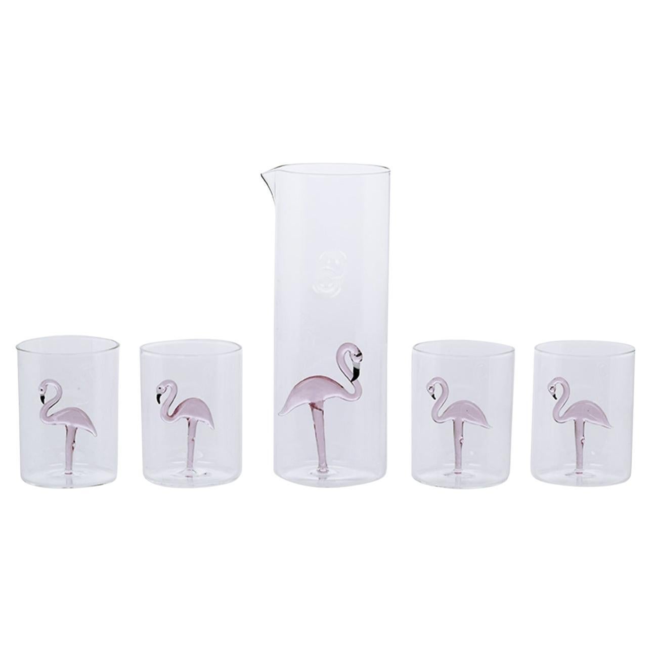 Fenicottero Set of 4 Glasses and Pitcher For Sale