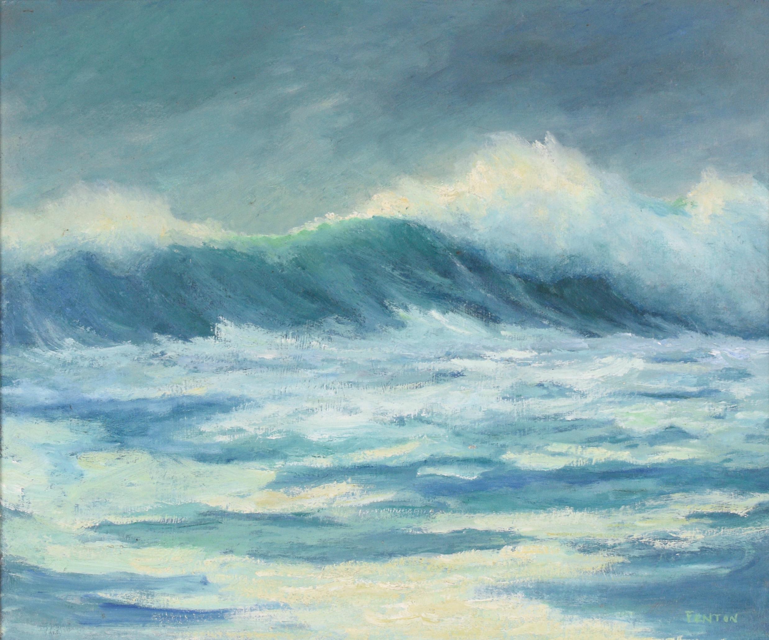 Mid Century Blue Wave Seascape - Painting by Fenton