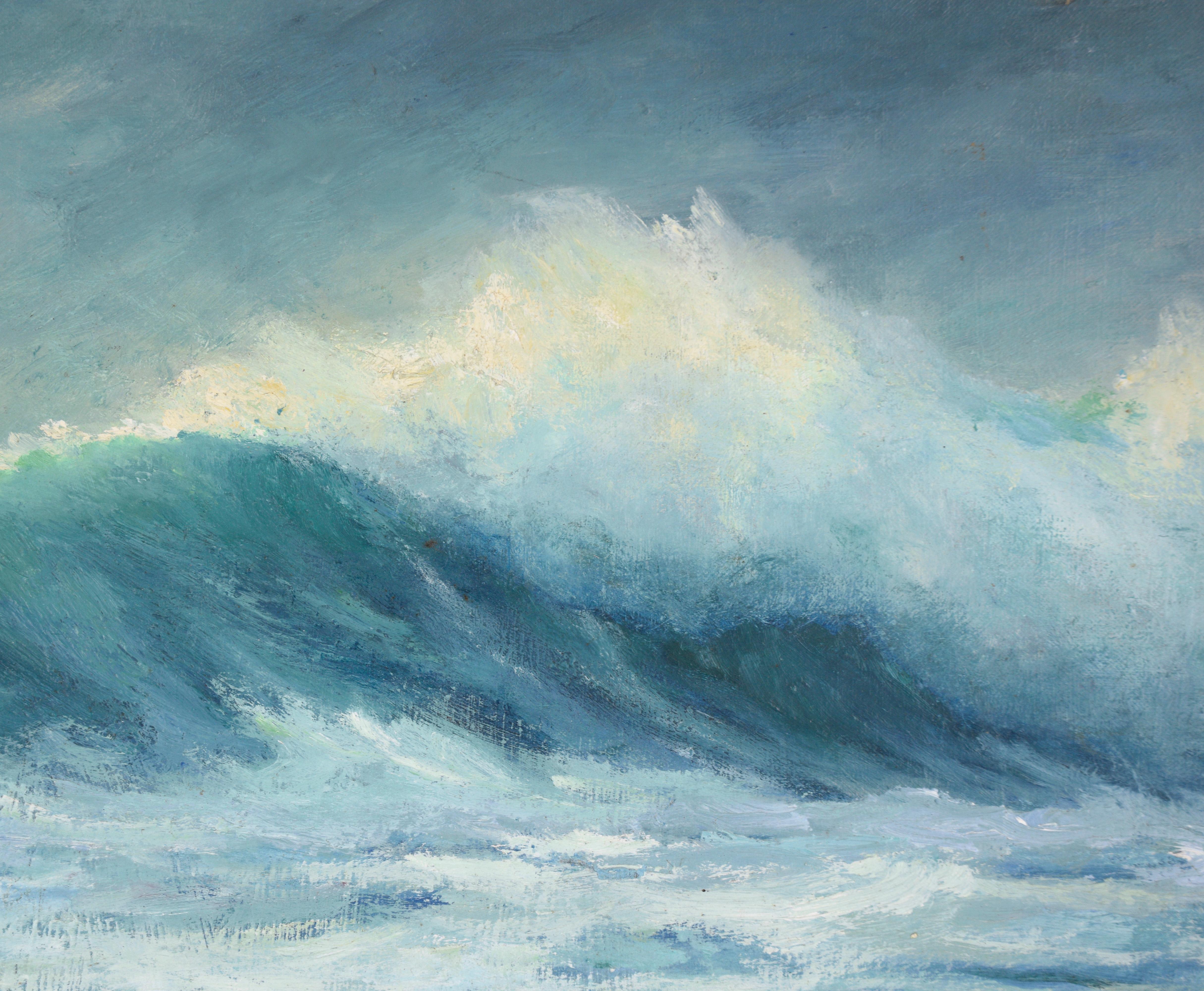 Blaue Wellenlandschaft aus der Mitte des Jahrhunderts (Grau), Landscape Painting, von Fenton